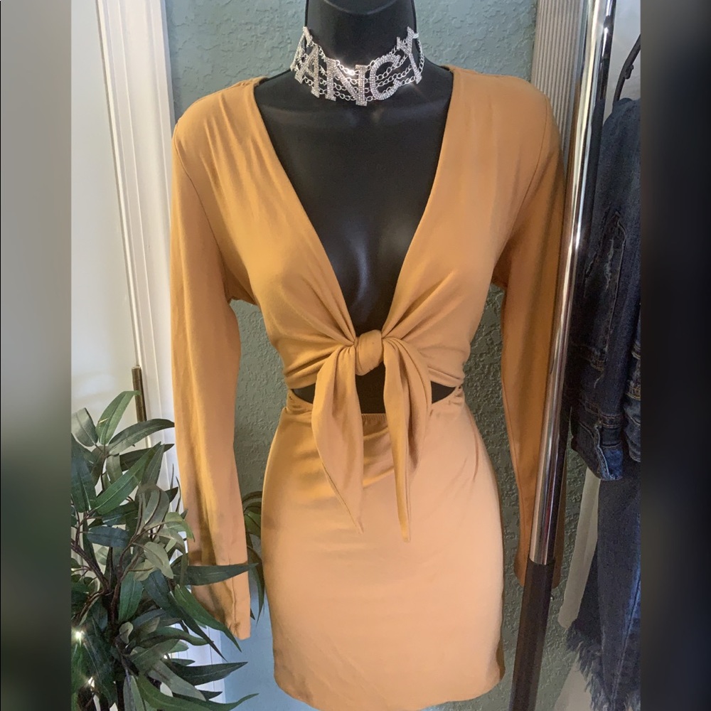Plus Size Long Sleeve Tie Front Mini Dress